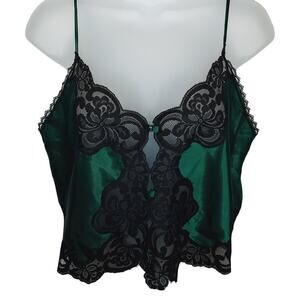 Vintage 90s Victoria's Secret Gold Label Cami Tank Top Small Satin Emerald Lace